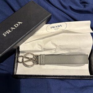 Prada Silver and Gray Leather Key Holder